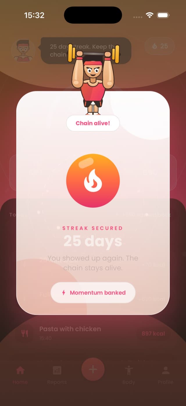 Daily streak screen on the Only Fitness app