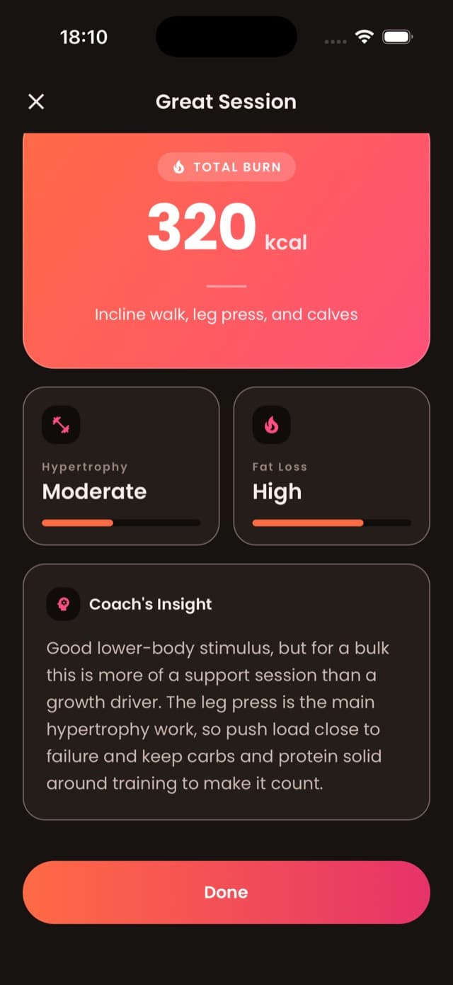 Training session analysis with coach insight in the Only Fitness app